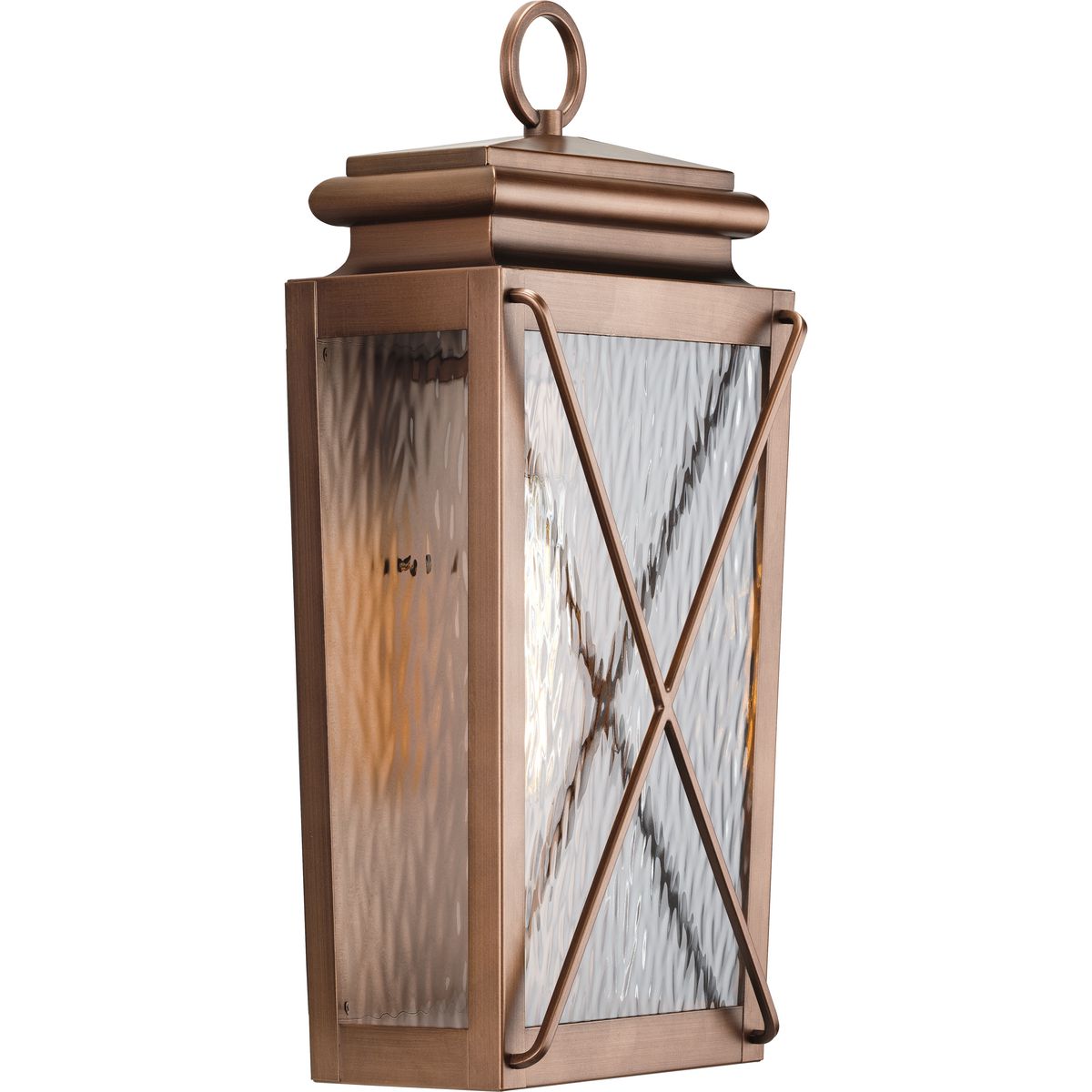 PROGRESS LIGHTING P560262-169 Antique Copper Wakeford Collection One-Light Antique Copper and Clear Water Glass Transitional Style Medium Outdoor Wall Lantern