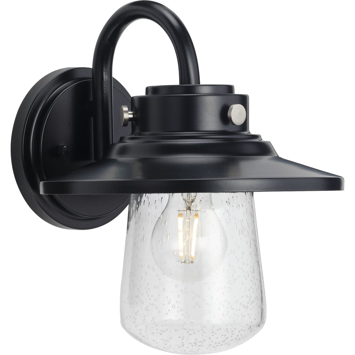 PROGRESS LIGHTING P560263-031 Matte Black Tremont Collection One-Light Matte Black and Clear Seeded Glass Farmhouse Style Medium Outdoor Wall Lantern