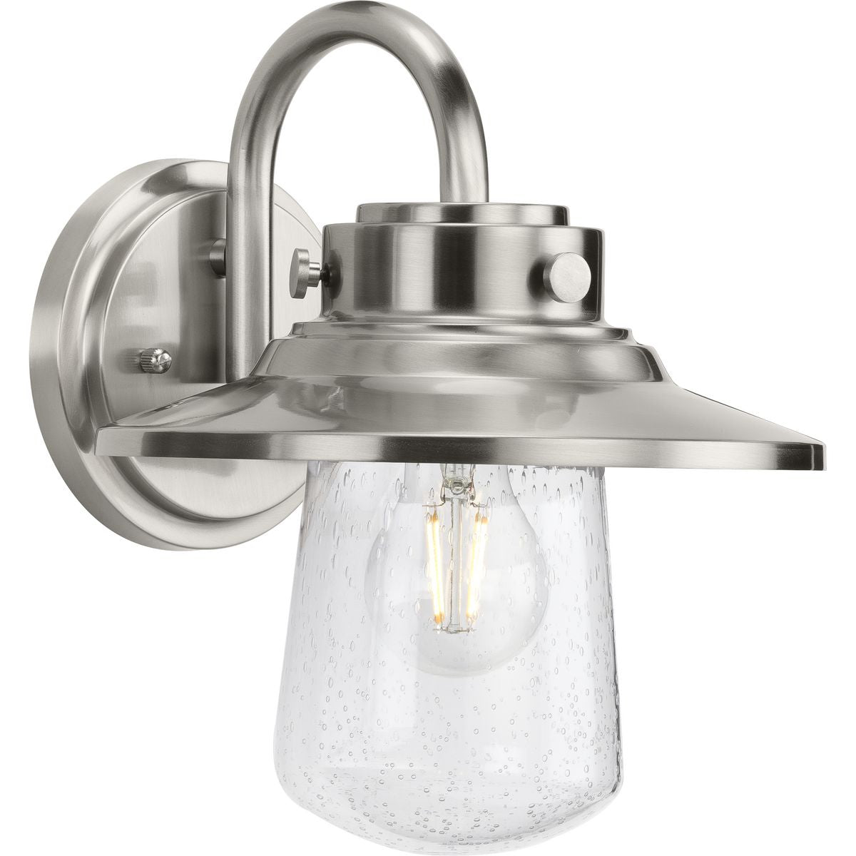 PROGRESS LIGHTING P560263-135 Stainless Steel Tremont Collection One-Light Stainless Steel and Clear Seeded Glass Farmhouse Style Medium Outdoor Wall Lantern
