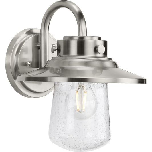 PROGRESS LIGHTING P560263-135 Stainless Steel Tremont Collection One-Light Stainless Steel and Clear Seeded Glass Farmhouse Style Medium Outdoor Wall Lantern