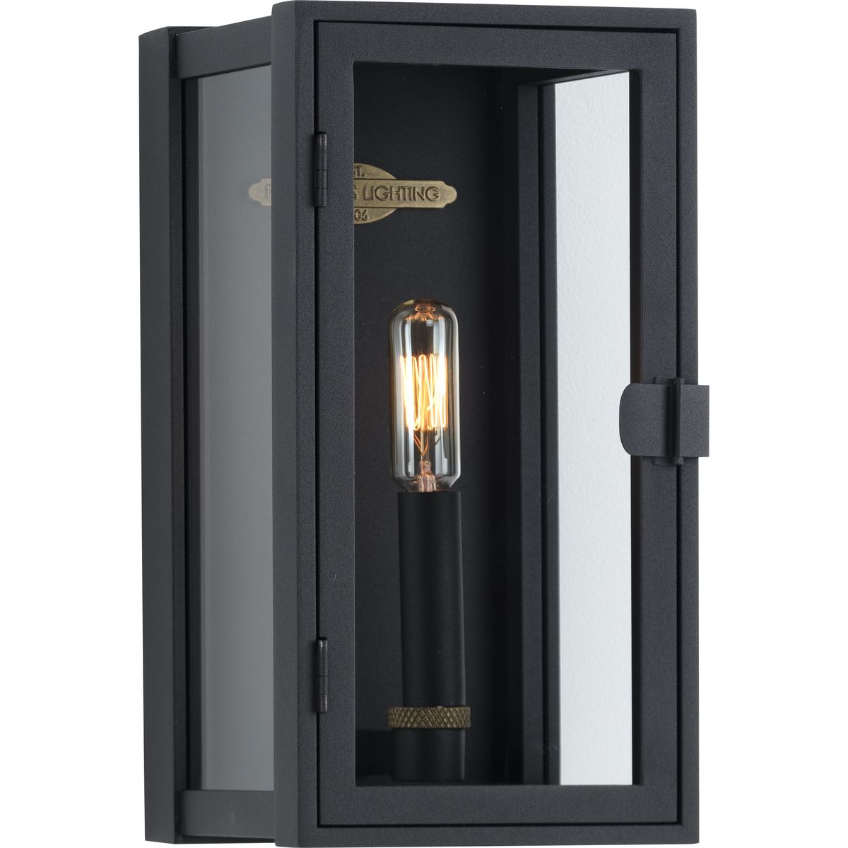 PROGRESS LIGHTING P560267-031 Textured Black Stature Collection One-Light Textured Black and Clear Glass Transitional Style Small Outdoor Wall Lantern