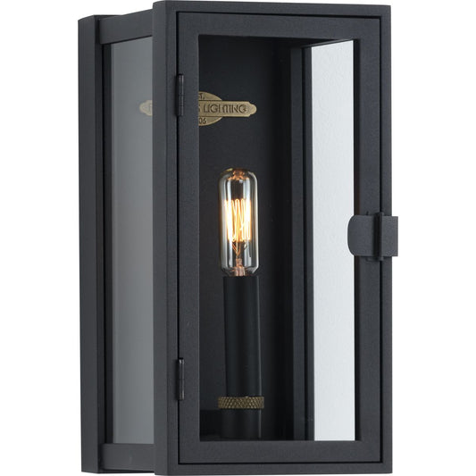 PROGRESS LIGHTING P560267-031 Textured Black Stature Collection One-Light Textured Black and Clear Glass Transitional Style Small Outdoor Wall Lantern