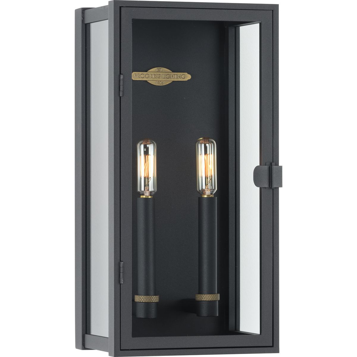 PROGRESS LIGHTING P560268-031 Textured Black Stature Collection Two-Light Textured Black and Clear Glass Transitional Style Medium Outdoor Wall Lantern