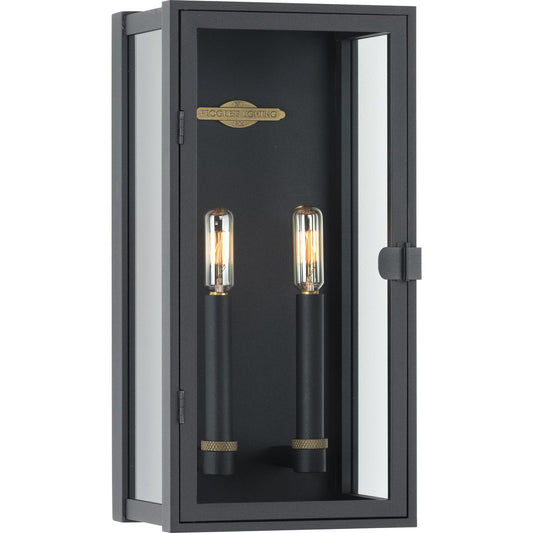 PROGRESS LIGHTING P560268-031 Textured Black Stature Collection Two-Light Textured Black and Clear Glass Transitional Style Medium Outdoor Wall Lantern