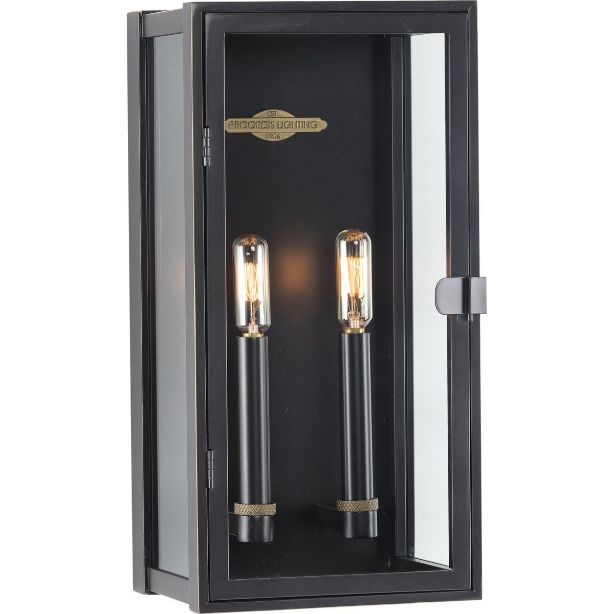 PROGRESS LIGHTING P560268-108 Oil Rubbed Bronze Stature Collection Two-Light Oil Rubbed Bronze and Clear Glass Transitional Style Medium Outdoor Wall Lantern