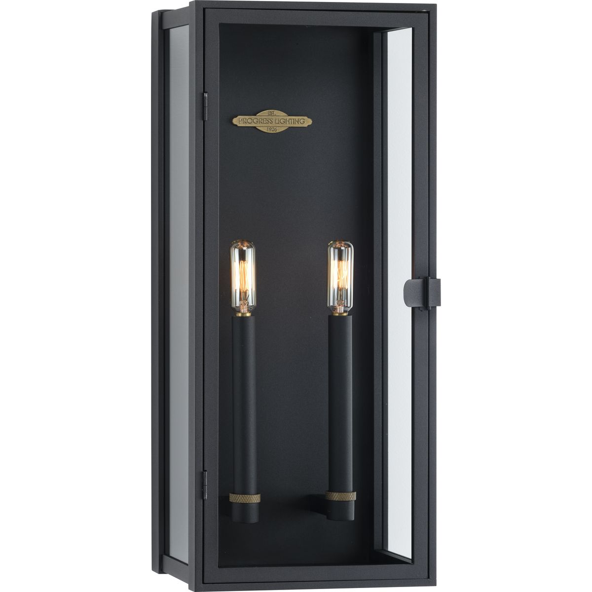 PROGRESS LIGHTING P560269-031 Textured Black Stature Collection Two-Light Textured Black and Clear Glass Transitional Style Large Outdoor Wall Lantern