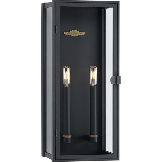 PROGRESS LIGHTING P560269-031 Textured Black Stature Collection Two-Light Textured Black and Clear Glass Transitional Style Large Outdoor Wall Lantern