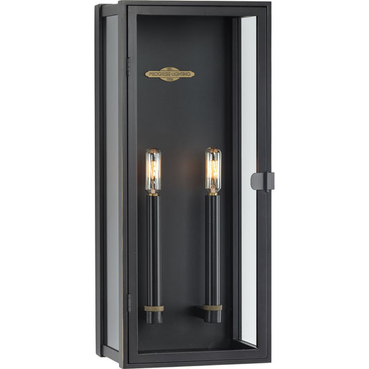 PROGRESS LIGHTING P560269-108 Oil Rubbed Bronze Stature Collection Two-Light Oil Rubbed Bronze and Clear Glass Transitional Style Large Outdoor Wall Lantern