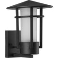 PROGRESS LIGHTING P560273-031 Textured Black Exton Collection One-Light Textured Black and Etched Seeded Glass Modern Style Medium Outdoor Wall Lantern
