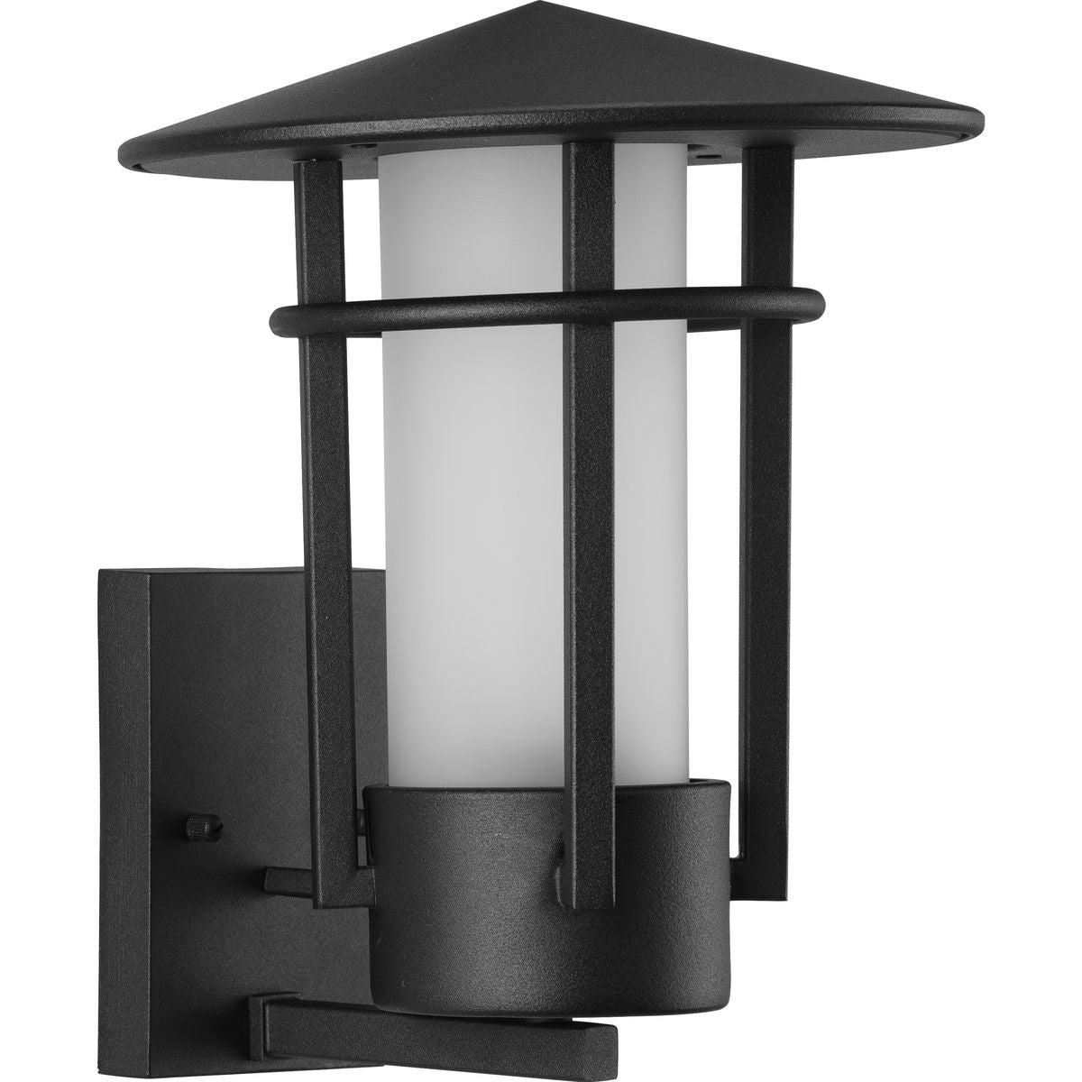 PROGRESS LIGHTING P560273-031 Textured Black Exton Collection One-Light Textured Black and Etched Seeded Glass Modern Style Medium Outdoor Wall Lantern