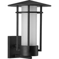 PROGRESS LIGHTING P560274-031 Textured Black Exton Collection One-Light Textured Black and Etched Seeded Glass Modern Style Large Outdoor Wall Lantern