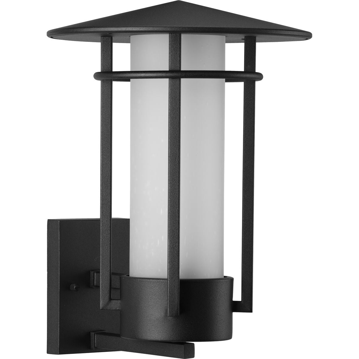 PROGRESS LIGHTING P560274-031 Textured Black Exton Collection One-Light Textured Black and Etched Seeded Glass Modern Style Large Outdoor Wall Lantern