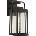 PROGRESS LIGHTING P560286-020 Antique Bronze Walcott Collection One-Light Antique Bronze with Brasstone Accents Clear Glass Transitional Outdoor Wall Lantern Light