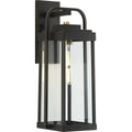 PROGRESS LIGHTING P560287-020 Antique Bronze Walcott Collection One-Light Antique Bronze with Brasstone Accents Clear Glass Transitional Outdoor Wall Lantern Light