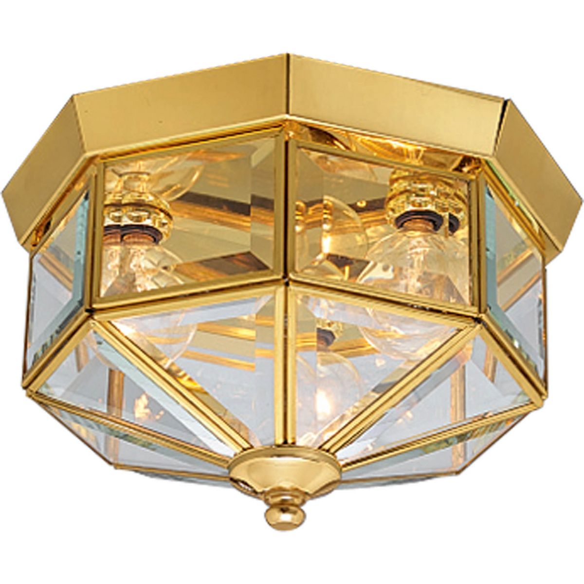 PROGRESS LIGHTING P5788-10 Polished Brass Three-Light Beveled Glass 9-3/4" Close-to-Ceiling