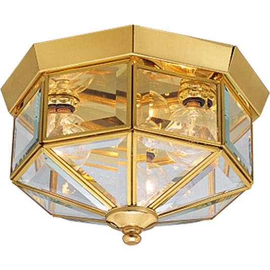 PROGRESS LIGHTING P5788-10 Polished Brass Three-Light Beveled Glass 9-3/4" Close-to-Ceiling