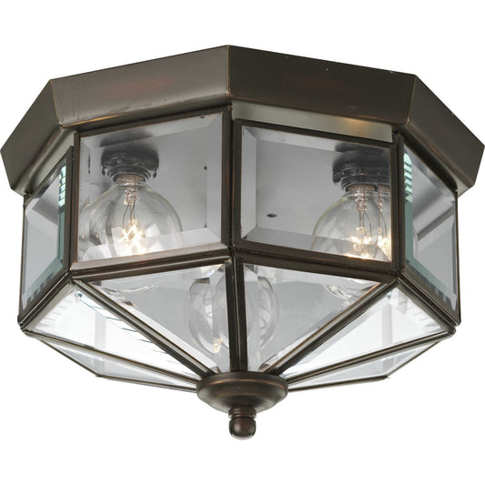 PROGRESS LIGHTING P5788-20 Antique Bronze Three-Light Beveled Glass 9-3/4" Close-to-Ceiling