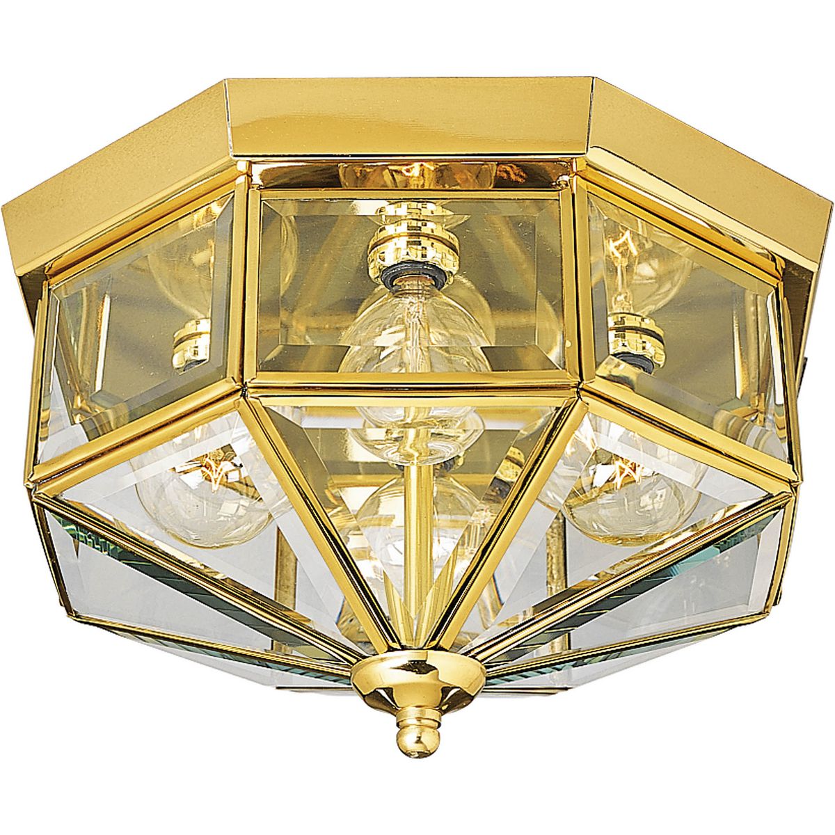PROGRESS LIGHTING P5789-10 Polished Brass Four-Light Beveled Glass 11-1/8" Close-to-Ceiling