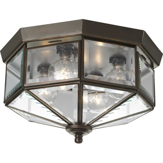 PROGRESS LIGHTING P5789-20 Antique Bronze Four-Light Beveled Glass 11-1/8" Close-to-Ceiling