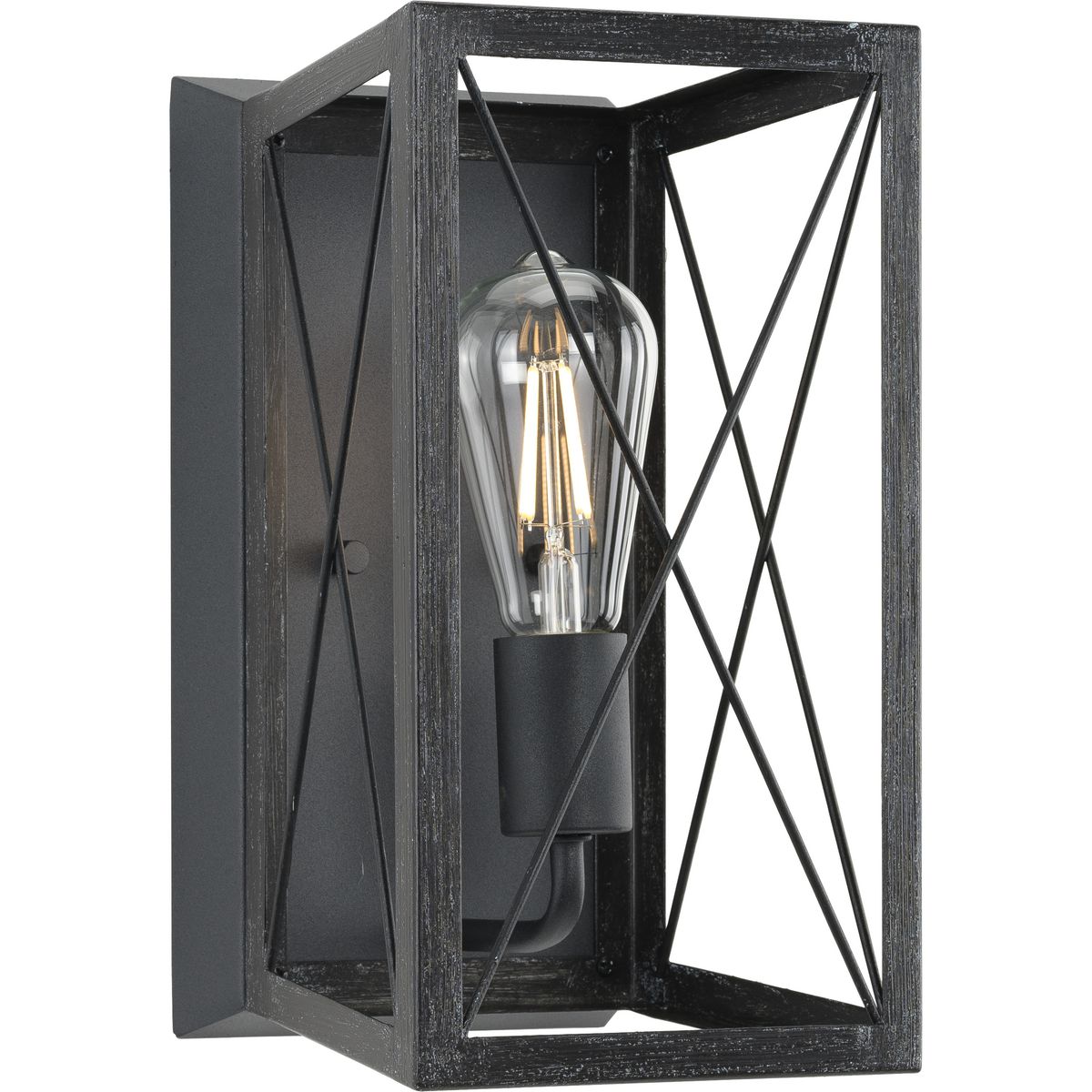 PROGRESS LIGHTING P710012-031 Textured Black Briarwood Collection One-Light Cerused Black Oak/Black Farmhouse Wall Sconce Light