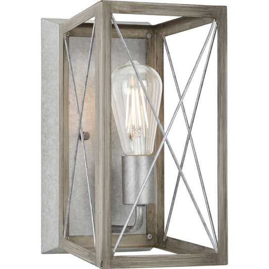 PROGRESS LIGHTING P710012-141 Galvanized Finish Briarwood Collection One-Light Bleached Oak Wood/Galvanized Farmhouse Wall Sconce Light