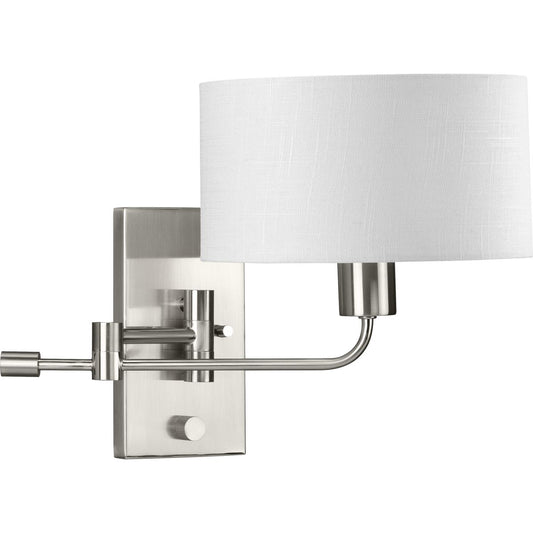 PROGRESS LIGHTING P710104-009 Brushed Nickel Carrick Collection One-Light Brushed Nickel Summer Linen Shade Transitional Wall Light