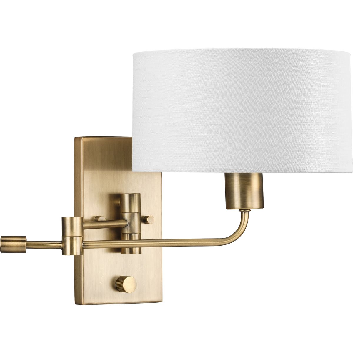PROGRESS LIGHTING P710104-163 Vintage Brass Carrick Collection One-Light Vintage Brass Summer Linen Shade Transitional Wall Light