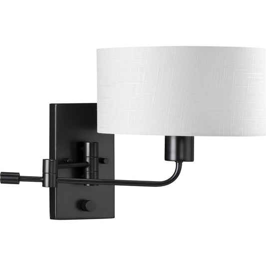 PROGRESS LIGHTING P710104-31M Matte Black Carrick Collection One-Light Matte Black Summer Linen Shade Transitional Wall Light