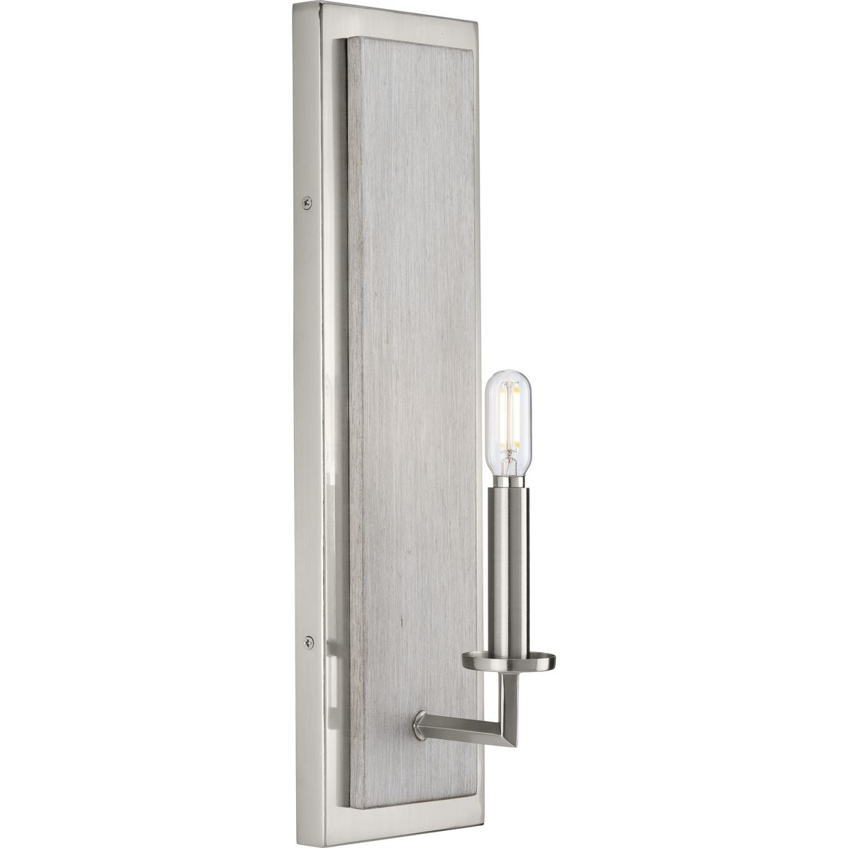PROGRESS LIGHTING P710109-009 Brushed Nickel Galloway Collection One-Light 18" Brushed Nickel Modern Farmhouse Wall Bracket with Grey Washed Oak Accents