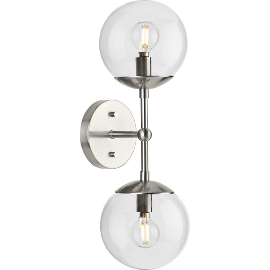 PROGRESS LIGHTING P710114-009 Brushed Nickel Atwell Collection Two-Light Brushed Nickel Mid-Century Modern Wall Sconce