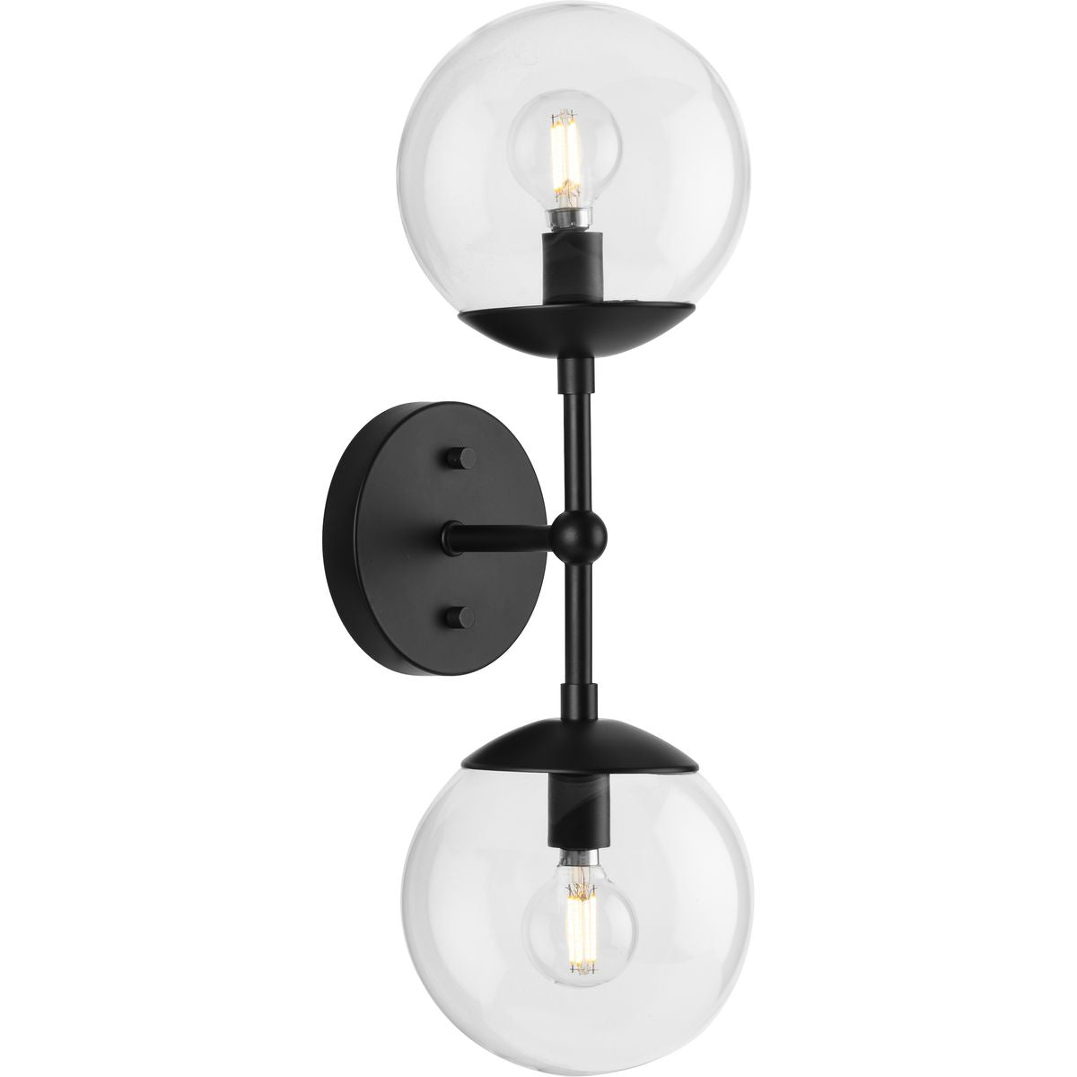 PROGRESS LIGHTING P710114-31M Matte Black Atwell Collection Two-Light Matte Black Mid-Century Modern Wall Sconce