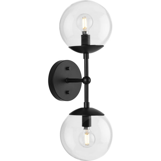 PROGRESS LIGHTING P710114-31M Matte Black Atwell Collection Two-Light Matte Black Mid-Century Modern Wall Sconce