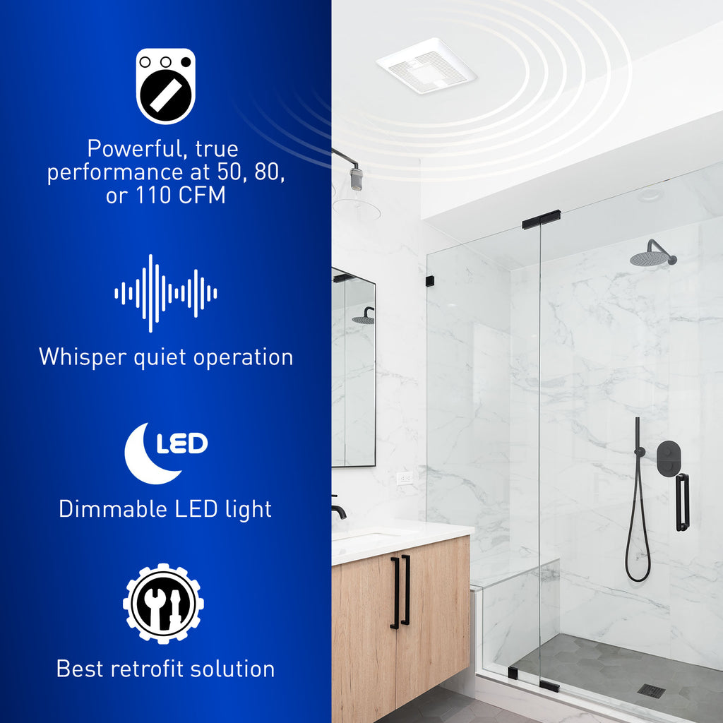 PANASONIC FV-0511VFBL1 WhisperFit DC Fan/Light - Bluetooth Speakers, 50-80-110 CFM