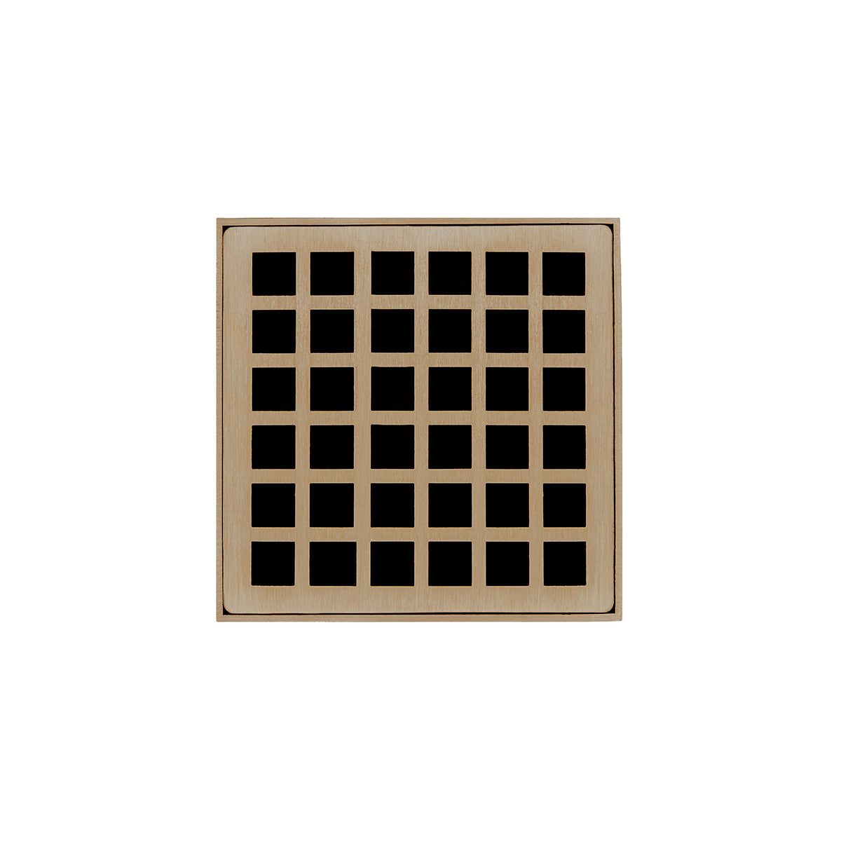 INFINITY DRAIN Q 4 SC QD 4 4" x 4" Strainer with Squares Pattern Decorative Plate and 2" Throat in Satin Champagne for QD 4