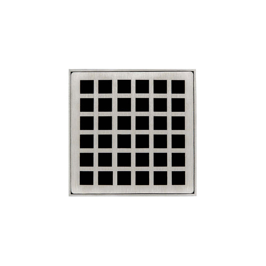 INFINITY DRAIN Q 4 SS QD 4 4" x 4" Strainer with Squares Pattern Decorative Plate and 2" Throat in Satin Stainless for QD 4
