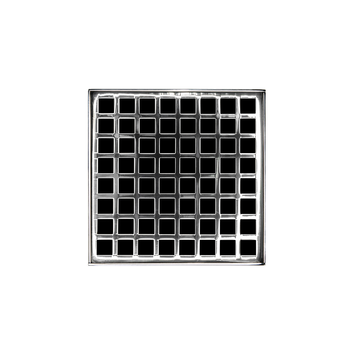 INFINITY DRAIN Q 5 PS QD 5 5" x 5" Strainer with Squares Pattern Decorative Plate and 2" Throat in Polished Stainless for QD 5