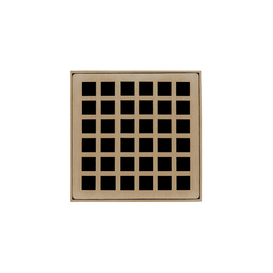 INFINITY DRAIN QD 4-2A SC QD 4 4" x 4" QD 4 Complete Kit with Squares Pattern Decorative Plate in Satin Champagne with ABS Drain Body, 2" Outlet