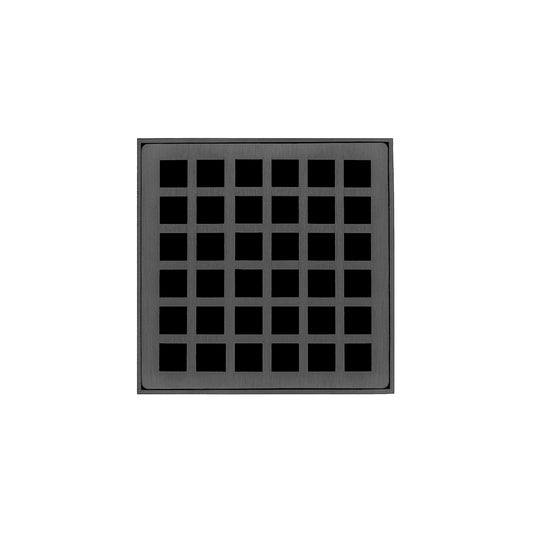 INFINITY DRAIN QD 4-2H GM QD 4 4" x 4" QD 4 Complete Kit with Squares Pattern Decorative Plate in Gunmetal with Cast Iron Drain Body for Hot Mop, 2" Outlet