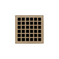 INFINITY DRAIN QD 4-2H SC QD 4 4" x 4" QD 4 Complete Kit with Squares Pattern Decorative Plate in Satin Champagne with Cast Iron Drain Body for Hot Mop, 2" Outlet