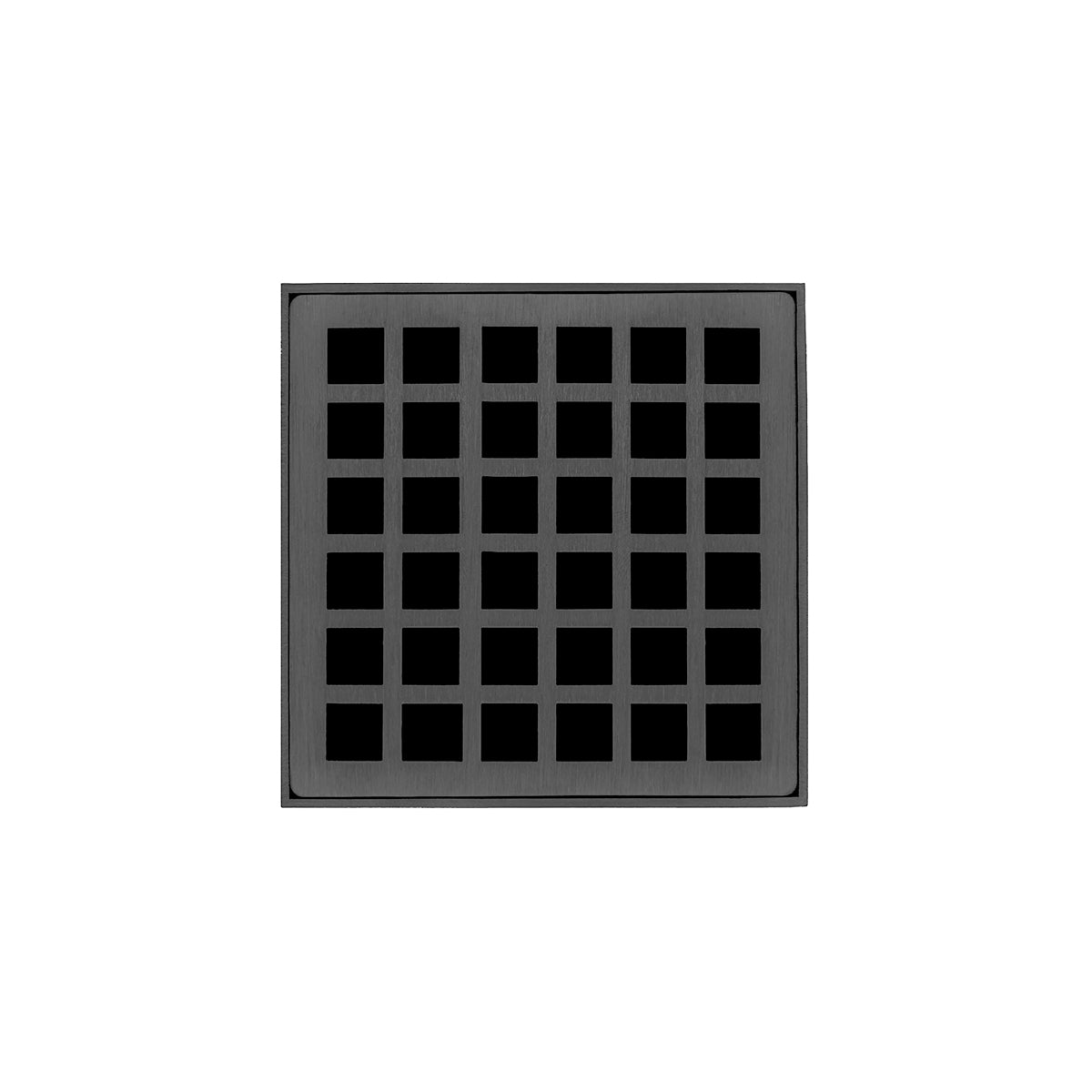 INFINITY DRAIN QD 4-2I GM QD 4 4" x 4" QD 4 Complete Kit with Squares Pattern Decorative Plate in Gunmetal with Cast Iron Drain Body, 2" Outlet