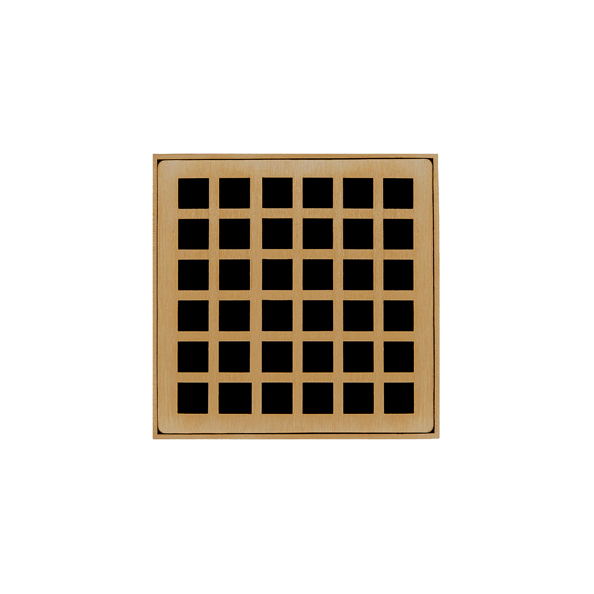 INFINITY DRAIN QD 4-2P PB QD 4 4" x 4" QD 4 Complete Kit with Squares Pattern Decorative Plate in Polished Brass with PVC Drain Body, 2" Outlet