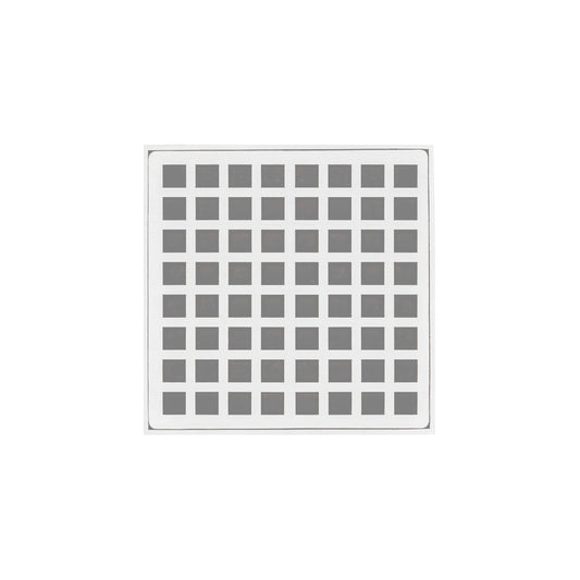 INFINITY DRAIN QD 5-2H MW QD 5 5" x 5" QD 5 Complete Kit with Squares Pattern Decorative Plate in Matte White with Cast Iron Drain Body for Hot Mop, 2" Outlet