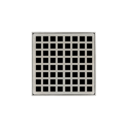 INFINITY DRAIN QD 5-2P SS QD 5 5" x 5" QD 5 Complete Kit with Squares Pattern Decorative Plate in Satin Stainless with PVC Drain Body, 2" Outlet