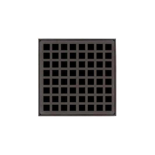 INFINITY DRAIN QD 5-3I ORB QD 5 5" x 5" QD 5 High Flow Complete Kit with Squares Pattern Decorative Plate in Oil Rubbed Bronze with Cast Iron Drain Body, 3" No-Hub Outlet