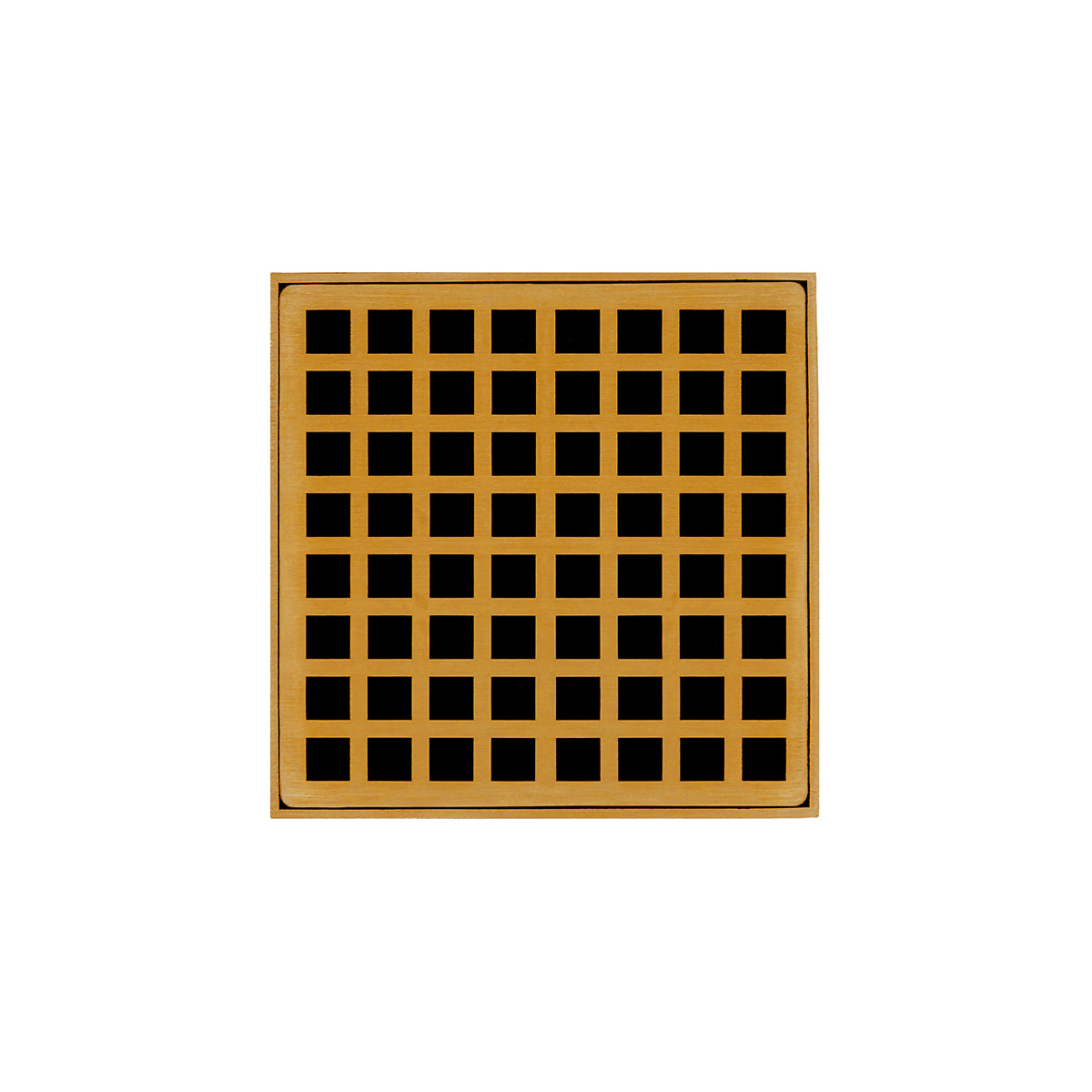 INFINITY DRAIN QD 5-3I PG QD 5 5" x 5" QD 5 High Flow Complete Kit with Squares Pattern Decorative Plate in Polished Gold with Cast Iron Drain Body, 3" No-Hub Outlet