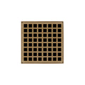 INFINITY DRAIN QD 5-3I SB QD 5 5" x 5" QD 5 High Flow Complete Kit with Squares Pattern Decorative Plate in Satin Bronze with Cast Iron Drain Body, 3" No-Hub Outlet