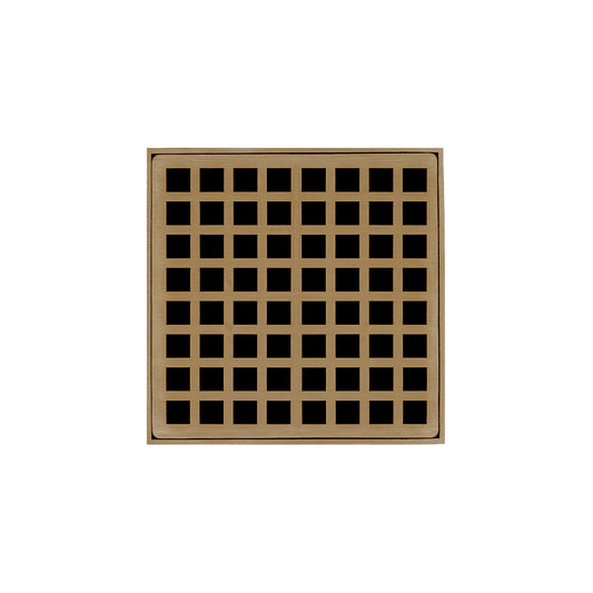 INFINITY DRAIN QD 5-3P SB QD 5 5" x 5" QD 5 High Flow Complete Kit with Squares Pattern Decorative Plate in Satin Bronze with PVC Drain Body, 3" Outlet