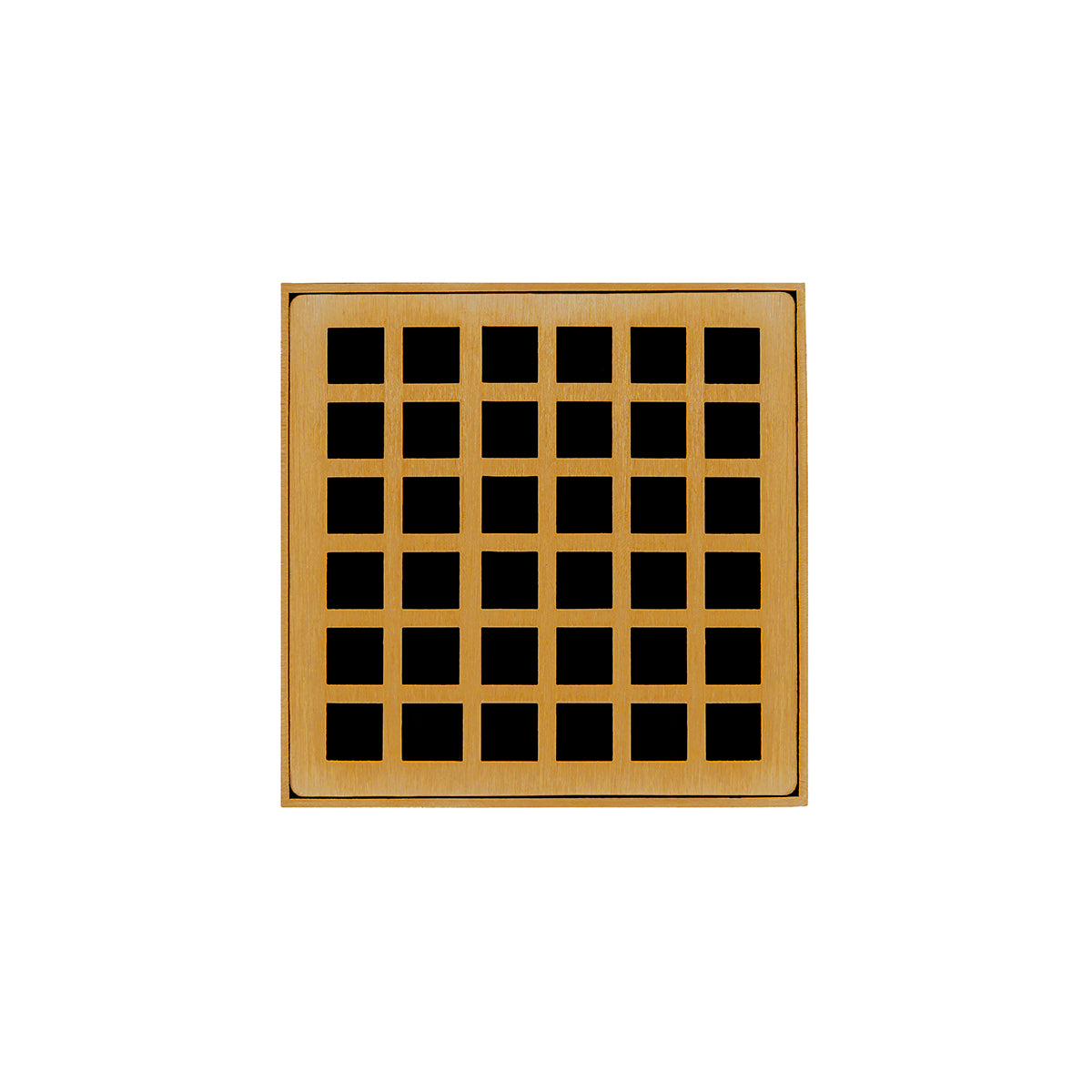 INFINITY DRAIN QDB 4-A PG QD 4 4" x 4" QDB 4 Complete Kit with Squares Pattern Decorative Plate in Polished Gold with ABS Bonded Flange Drain Body, 2", 3" and 4" Outlet