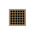 INFINITY DRAIN QDB 4-A SB QD 4 4" x 4" QDB 4 Complete Kit with Squares Pattern Decorative Plate in Satin Bronze with ABS Bonded Flange Drain Body, 2", 3" and 4" Outlet