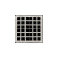 INFINITY DRAIN QDB 4-A SS QD 4 4" x 4" QDB 4 Complete Kit with Squares Pattern Decorative Plate in Satin Stainless with ABS Bonded Flange Drain Body, 2", 3" and 4" Outlet